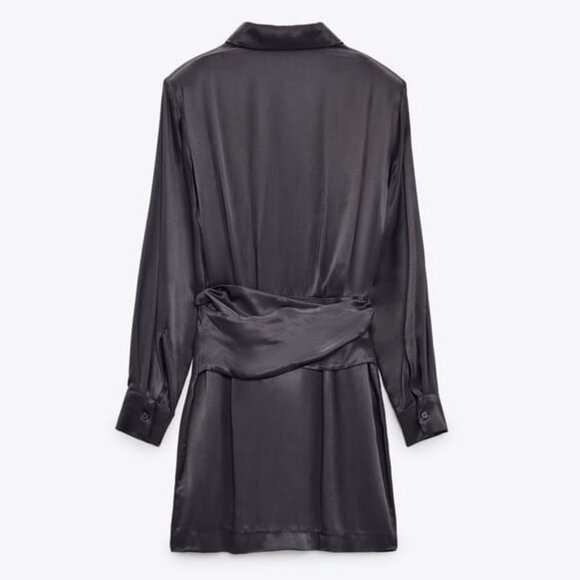 Zara Knotted Satin Effect Shirt Dress Size L - Picture 5 of 14